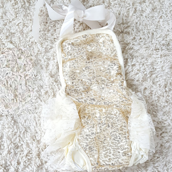 Other - NWOT Ivory and Gold Lace Ruffled Onepiece Romper